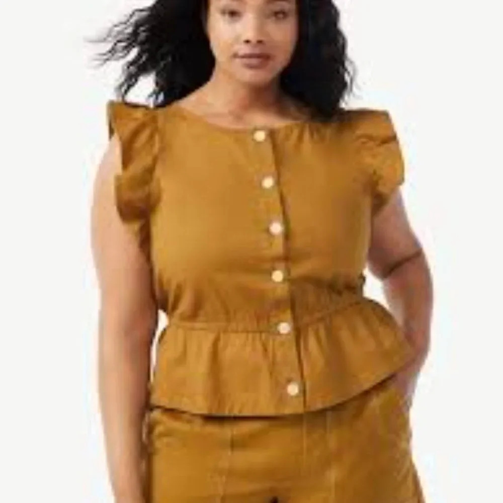 NWT Free Assembly Women's Flutter‎ Sleeve Waisted Top Size XS